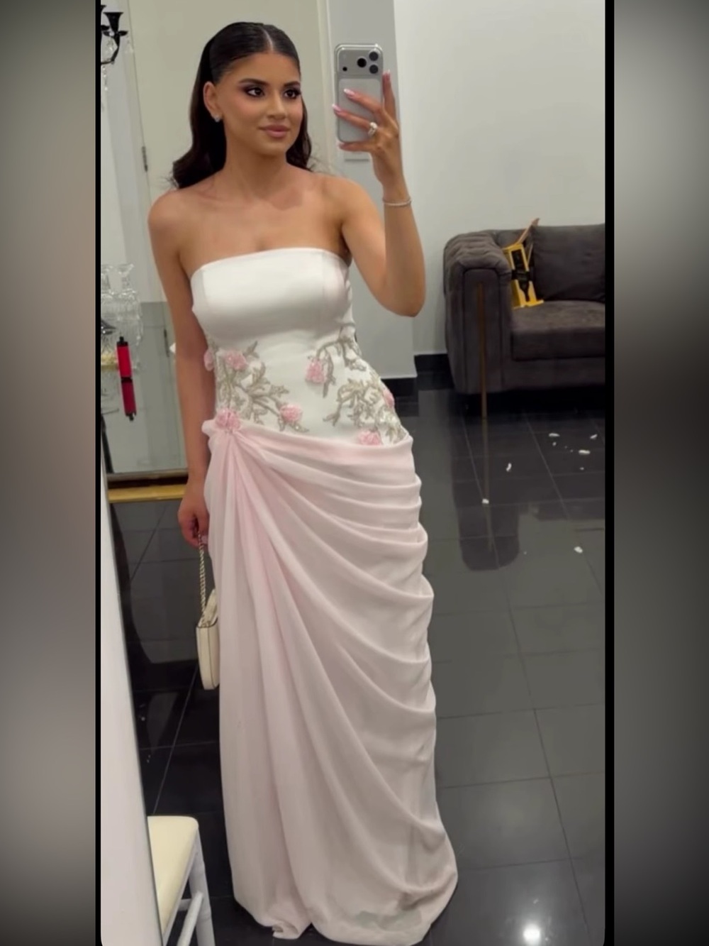 NWT GNL Couture Floral Draped Strapless Long Maxi Gown Pink/White Women’s - Picture 4 of 10
